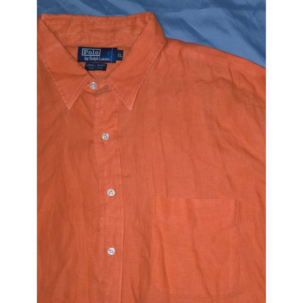 Vintage‎ Polo Ralph Lauren Lowell Sport Linen Button Up Shirt Mens XL Orange - Picture 2 of 8